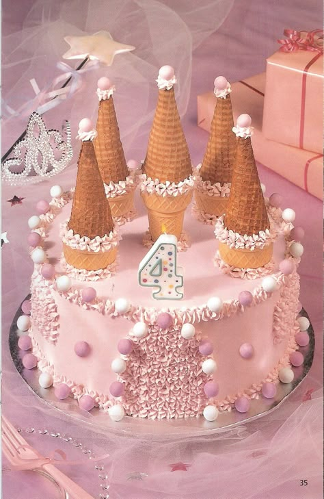 Cake With Ice Cream Cones, Cake With Ice Cream, Castle Birthday Cakes, Castle Cakes, Princess Castle Cake, Princess Birthday Cake, Cake Kids, Princess Tea Party, Castle Cake