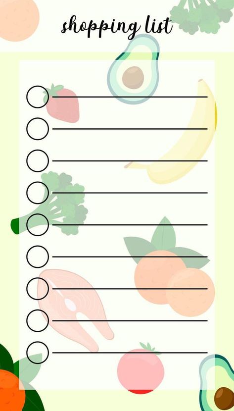 Food shopping list template. Vector colorful printable reminder for food store customer. Blank personal planner of meal purchases Shopping List Template Printables, Free Printable Shopping List Templates, Food Printables Free, Shopping List Aesthetic, Food Shopping List Template, Ramadan Meal Planner, Food Chart For Kids, Thanksgiving Meal Planner, Paper Squishy Ideas