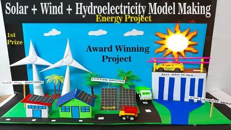 solar energy | wind turbine  and hydropower working model for science project exhibition diypandit #solarenergy #windenergy #hydropower #workingmodel #workingproject #scienceproject #scienceexhibition #sciencefair #electricity #electricityproject Renewable Energy Projects Ideas, Energy Conservation Model, Model For Science Exhibition, Wind Turbine Diy, Energy Conservation Projects, Science Exhibition Working Models, Energy Science Projects, Science Project Models, Tidal Energy