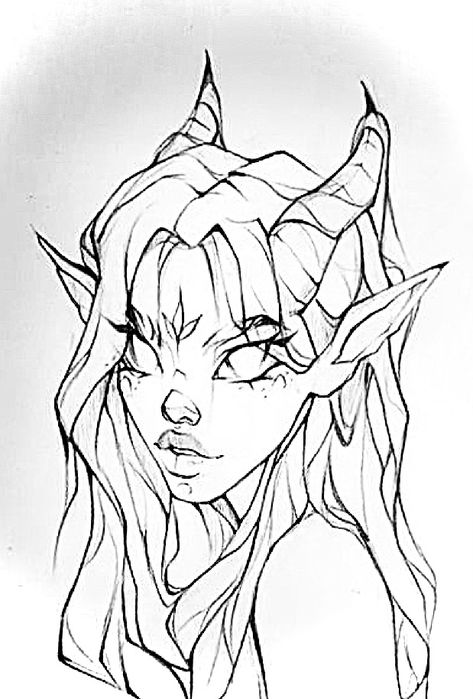 Godess Drawing Reference, Goddess Body Drawing, Fae Sketches, Elf Face Drawing, Elf Drawings Female, Elf Art Sketch, Elf Drawing Reference, Elf Tattoo Design, Elf Drawing Sketches