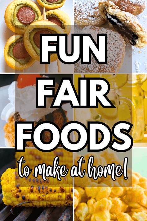 Easy Fair Foods Recipes To Make At Home - fun fair recipes and festival recipes for homemade fair foods like fried Oreos, fair lemonade recipe, pickle corn dogs like the fair, fair corn, kettle corn recipe and more! #fairfoods #partyfoods #snacks #kettlecorn #festivals Fair Lemonade Recipe, Carnival Food Recipes, Caramel Apple Snacks, Fair Lemonade, Carnival Eats Recipes, Grilled Corn On Cob, Fair Cookies, Foods To Make At Home, Fried Oreo