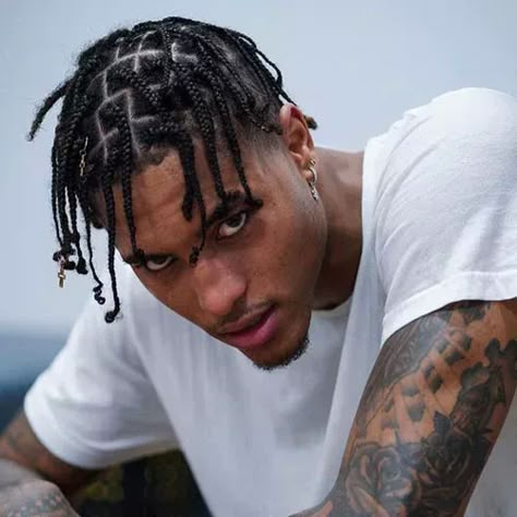 Short Box Braids For Men, Black Guy Braids, Small Box Braids Men, Single Braids For Men, Braid Styles For Men With Fade, Junior Bridesmaid Hair, Box Braids Men, Kelly Oubre Jr, Kelly Oubre