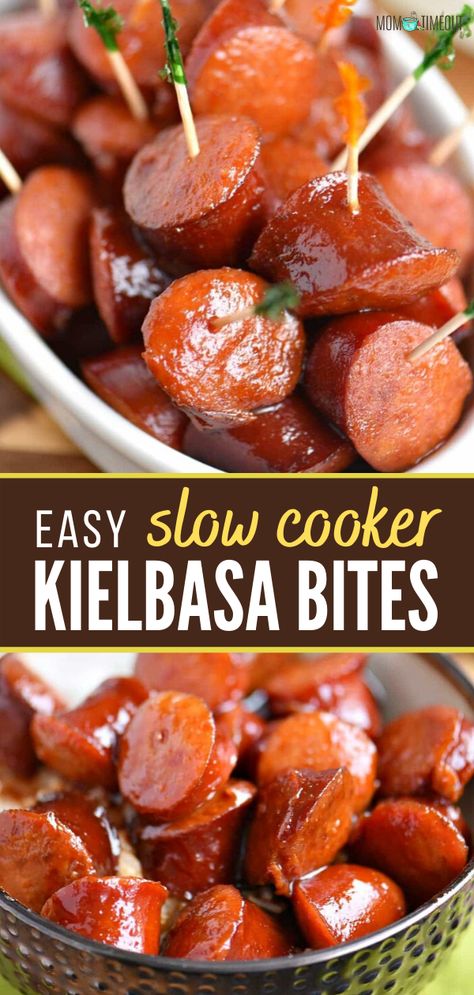 Keilbasa Recipes Pasta, Turkey Kielbasa Recipes, Recipes Pasta Salad, Kielbasa Appetizer, Crockpot Party Food, Kielbasa Bites, Turkey Kielbasa, Recipes Hamburger, Slow Cooker Kielbasa