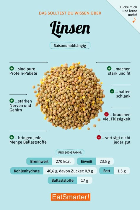 Das solltest du über Linsen wissen! #ernährung #infografik #linsen Baking Soda Beauty Uses, Best Fat Burning Foods, Good Foods To Eat, Eat Smart, Eat Smarter, Food Facts, Fat Burning Foods, Healthy Nutrition, Nutrition Tips