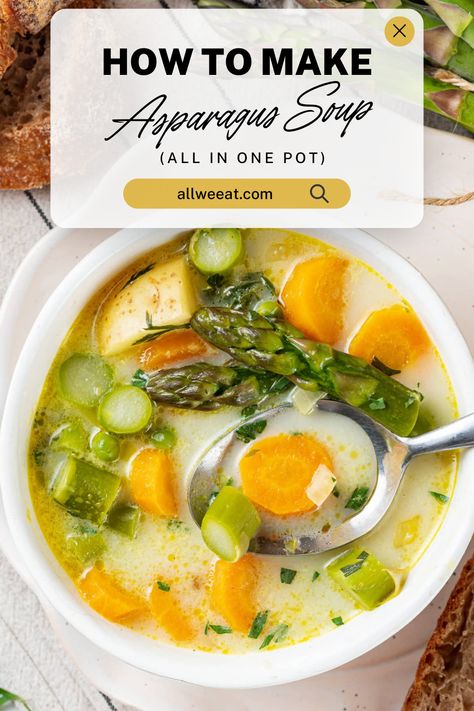 This Asparagus Soup is a one-pot wonder! 🍲 Simple to make, with tender asparagus and a creamy texture, it’s perfect for a quick and nourishing meal. Fresh, flavorful, and easy to clean up!  #AsparagusSoup #OnePotRecipe #EasySoup #HealthySoup #CreamySoup #QuickMeals #VegetarianSoup #ComfortFood #SimpleRecipes Sparragus Recipe Soup, Chicken And Asparagus Soup, Asparagus Potato Soup, Asparagus Soup Healthy, Wonder Pot, Asparagus Soup Recipe, Creamy Asparagus Soup, Crab Soup Recipes, Orzo Pasta Recipes