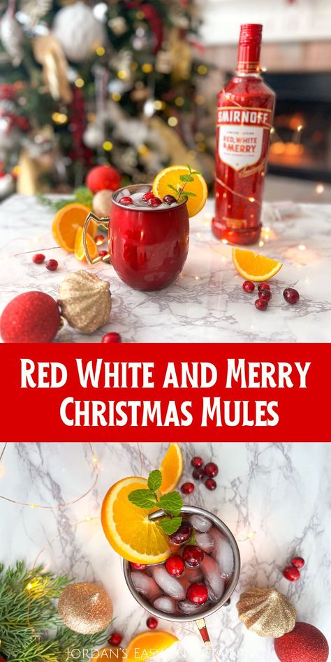 Grab a bottle of SMIRNOFF Red White and Merry vodka and some ginger beer to whip up this festive Christmas cocktail recipe. Smirnoff Red White And Merry Cocktails, Red White And Merry Cocktails Smirnoff, Red And White Cocktails, Red White And Merry Cocktails, Smirnoff Red White And Merry, Red White And Berry Smirnoff Recipes, Whipped Vodka Cocktails, Red Christmas Drink, Christmas Mixed Drinks Easy