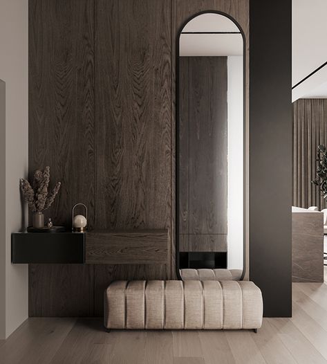 STOLITSA HOUSE 95 on Behance Vstupná Hala, Home Hall Design, Dressing Table Design, Revit Architecture, Hallway Designs, Autodesk Revit, Foyer Design, 아파트 인�테리어, Design Room