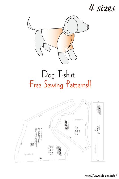 This is the pattern of a Dogtshirt.   cm size(A4 size) Dog-SS,S,M,L Sewing Patterns Dog, Dog Hoodie Pattern, Diy Dog Clothes, Dog Shirt Pattern, Dog Jacket Patterns, Small Dog Clothes Patterns, Pet Clothes Patterns, Dog Clothes Patterns Sewing, Dog Dress Pattern