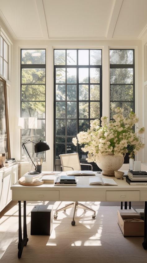 Office Decor Inspo Aesthetic, Cozy Home Office, Home Office Setup, Office Inspiration, Office Interior Design, Home Office Design, Large Windows, House Inspo, Dream Home Design