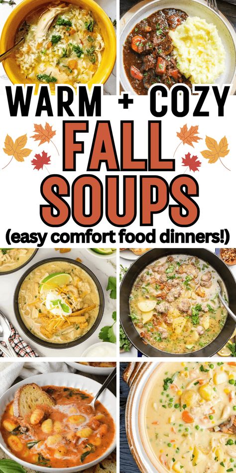 The best cozy autumn soup recipes! Hearty fall soup ideas easy recipes, easy autumn soup recipes, easy fall soup recipes healthy, autumn soup recipes healthy, fall soups and stews comfort foods healthy, fall soups and stews healthy vegetarian, best soup recipes ever homemade, easy fall dinner ideas soup, best slow cooker soup recipes healthy, best fall soup stew recipes, fall soup aesthetic, fall stew recipes vegetarian, hearty soup recipes comfort foods, fall stew recipes crock pot cold ... Soups Fall Comfort Foods, Soups For October, Rainy Soup Recipes, Soups For The Winter, Fall Stews Crockpot, Homemade Fall Soups, Healthy Fall Soups Crock Pots, Call Soup Recipes, Fall Hearty Soups