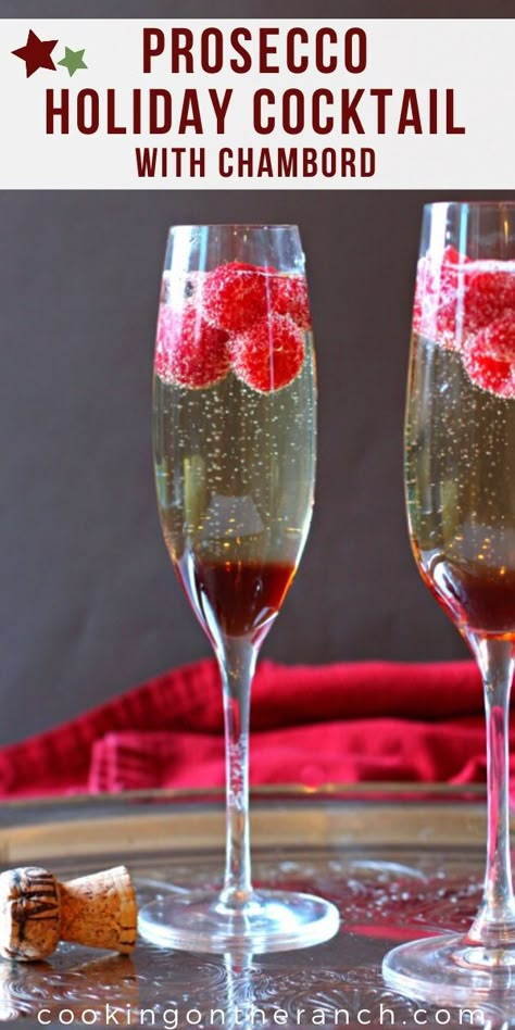 Looking for Christmas Holiday drinks? Recipes? Ideas? Prosecco is a perfect pairing for your holiday party. Sparkling white wine wine with all of its glorious bubbles is a beautiful choice for entertaining your Xmas crowd. This Holiday cocktail is made with a base of Chambord and topped with fresh raspberries. Give Prosecco a try, after all its less expensive than Champagne. #xmas #xmascocktail #christmascocktail #partydrink Christmas Cocktail Drinks Recipes, Prosecco Party Ideas, Christmas Prosecco Drinks, Christmas Cocktail Table Decor, Christmas Wine Cocktails, Christmas Wine Drinks, Champagne Christmas Drinks, Champagne Drinks Christmas, Christmas Drinks With Champagne