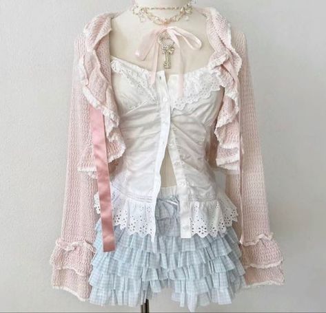 #shojo #aesthetic #fashion #outfit #coquette Shojo Manga Outfits, Himejaki Outfits, Himekaji Outfits Summer, Kawaii Fashion Outfits Casual, Himekaji Outfits, Drippy Fits, Kawaii Fashion Outfits, Knitted Romper, Lovely Clothes