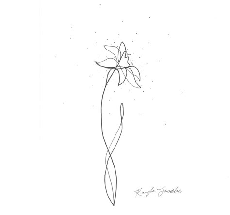 Single Line Daffodil, Daffodil Tattoo One Line, Daffodil Wrist Tattoos For Women, Daffodil Simple Tattoo, Narcissus Flower Outline, Single Line Daffodil Tattoo, Daffodil Tattoo Wrist, Mini Daffodil Tattoo, Blob Tattoos