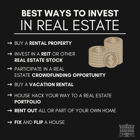 Best ways to invest in real estate  - buy a rental property - invest in a reit or other real estate stock - participate in a real estate crowdfunding opportunity - buy a vacation rental - house hack your way to a real estate portfolio - rent out all or part of your own home - fix and flip a house  #CostaBlancaNort  #DreamHome  #RealEstate  #Property  #HomeBuyers  #Investment  #LuxuryLiving  #BeachfrontProperty  #RetirementHome  #MediterraneanLiving  #Spain  #Expats  #InternationalLiving  #HomeSweetHome  #ParadiseFound  #DreamComeTrue How To Buy Property, Real Estate Business Asthetic, Invest Real Estate, House Hacking Real Estate, Fix And Flip Houses Ideas, Rental Property Aesthetic, 2025 Checklist, Real Estate Aesthetic, Job Aesthetic