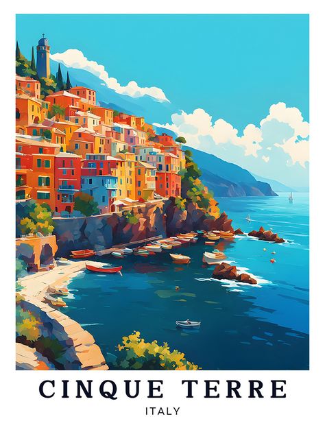 Cinque Terre Poster, Coastal Village Scenic Art Cinque Terre Italy Aesthetic, Posters Modern, Travel People, Coastal Village, Italy Poster, Cinque Terre Italy, Poster Aesthetic, Poster City, Italy Vintage