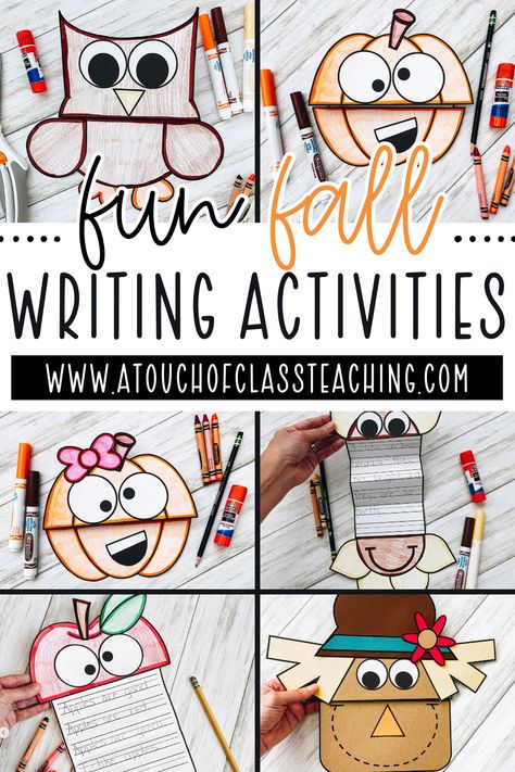 These fun fall writing activities are perfect to use in September and October. Students can create the writing craftivity to go along with a fall read aloud, or use them to write about fall writing prompts. September Writing Prompts 2nd Grade, Educational Fall Activities For Kids, Pumpkin Crafts For 1st Grade, Fall Class Projects, Kindergarten Fall Writing Activity, Fall Art For Second Grade, Fall Reading Activities 1st Grade, Fall Writing Craftivity First Grade, Fall Writing Activities 3rd Grade