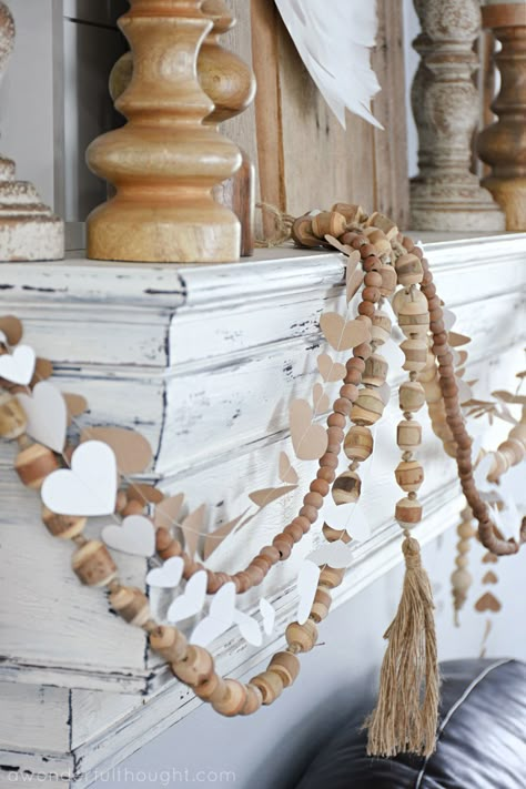 Neutral Valentine's Day Decor - A Wonderful Thought Valentine Boho Decor, Valentines Minimalist Decor, Valentine Decor Ideas For The Home, Valentines Shelf Decor Ideas, Valentines Day Garland Mantels, Valentine Neutral Decor, Pottery Barn Valentine Decor, Muted Valentines Decor, Valentine Day Mantle Ideas