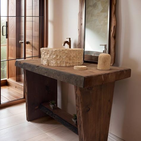 TimberLush - Etsy Rustic Bathrooms Ideas Farmhouse, Bathroom Vanity Farmhouse, Rustic Bathroom Sink, Raw Furniture, Wooden Bathroom Vanity, Country Style Interiors, Sink Vanity Unit, Rustic Vanity, Farmhouse Bathroom Vanity