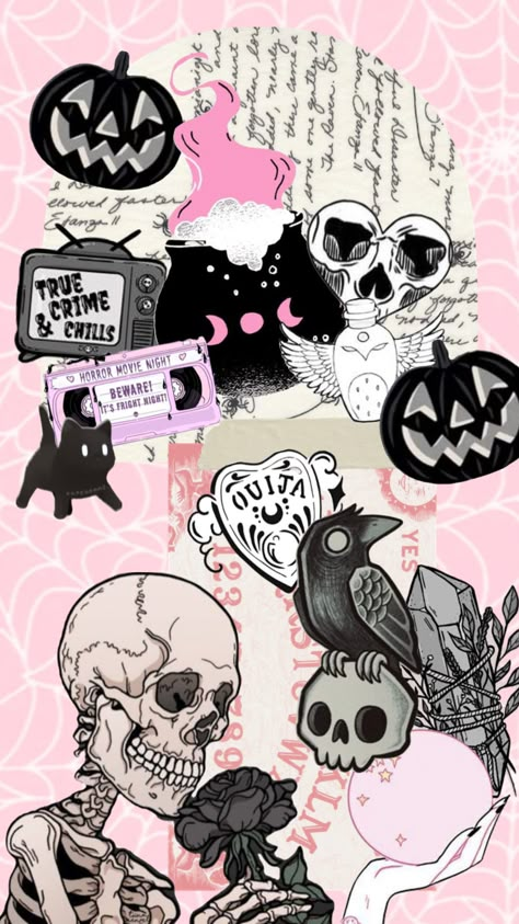 Pink Spooky Aesthetic Wallpaper, Pink And Black Spooky Aesthetic, Pink Spooky Background, Pink Goth Aesthetic Wallpaper, Cute Witchy Wallpaper Pink, Dark Kawaii Aesthetic, Pink Skull Wallpaper, Whatsapp Wallpaper Cute, Goth Wallpaper