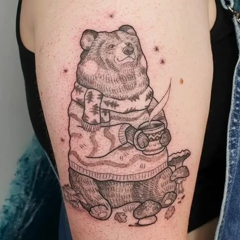 Bear Tattoo Ideas, Roaring Bear, Wizard Tattoo, Floral Back Tattoos, Care Bear Tattoos, Baby Tattoo Designs, Bear Tattoo Designs, Horoscope Tattoos, Statue Tattoo