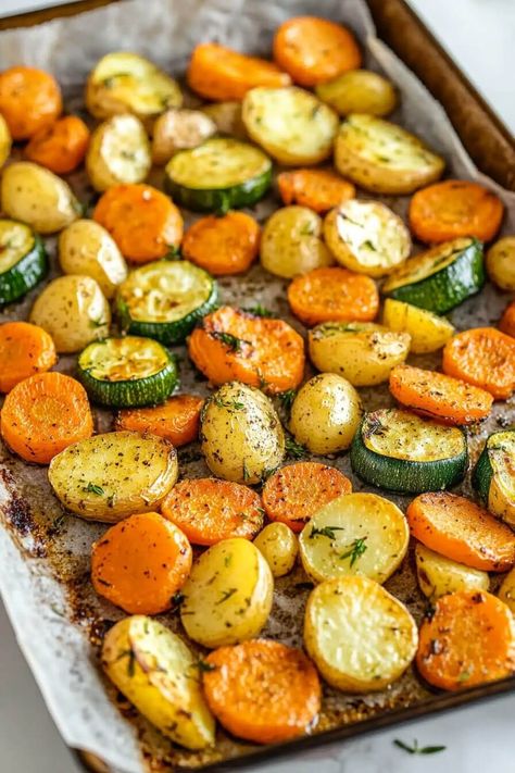 Garlic Herb Roasted Potatoes, Roasted Potatoes Carrots, Carrots And Zucchini, Sweet Carrots, Roasted Potatoes And Carrots, Herb Roasted Potatoes, Fresh Zucchini, Roast Zucchini, Roasted Vegetable Recipes