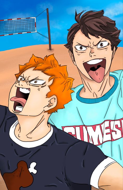 I wonder what went through Ushijima’s head when he saw this pic of Hinata and oikawa Oikawa And Ushijima Fanart, Oikawa And Hinata, Hinata And Oikawa, Ushijima Wakatoshi Timeskip, Haikyuu Oikawa Team, Oikawa Brazil, Anime Volleyball Haikyuu, Brazil Shoyo, Haikyuu Meme