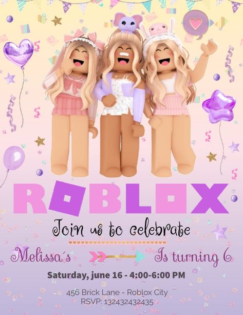 Roblox Invitation Template Free, Roblox Birthday Invitations Free, Free Invitation Templates Download, Roblox Invitation Template, Roblox Birthday Cake, Roblox Birthday Party, Girly Party Ideas, Roblox Party, Roblox Download