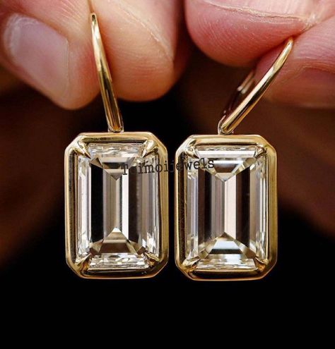 Emerald Cut Earrings, Emerald Drop Earrings, Earring Bridal, Emerald Earrings Drop, Bridal Earring, Bezel Set Earrings, Earrings Emerald, Bezel Earrings, Ring Bezel