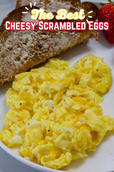 Cheese + Eggs = Perfection! Discover the Best Fluffy Scrambled Eggs with Cheese recipe that’s cooked in just 3 minutes. The perfect combo of eggs, butter, salt and pepper make delicious cheesy scrambled eggs! Tasty Scrambled Eggs, Cheesy Scrambled Egg Recipes, Scrambled Eggs With Cream Cheese, Cheesy Egg Recipes, Best Scrambled Eggs Recipe, Scrambled Egg Recipes, Cheesy Scrambled Eggs, Best Scrambled Eggs, Scrambled Eggs With Cheese