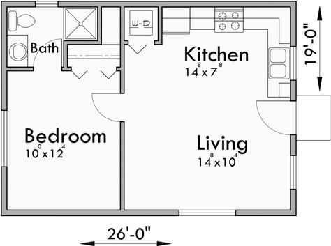 Main Floor Plan for 10180 Small house plans, studio house plans, one bedroom house plans, 10180 Small 2bedroom 2 Bathroom House Plans, Single Room Plan Layout, Single Bedroom Floor Plans Layout, Single Bedroom Plan Layout, Apartment One Bedroom Floor Plans, Small 1 Bedroom Apartment Floor Plans, 20x30 House Plans 1 Bedroom, Single Bedroom Plan, 20x30 Floor Plan 1 Bedroom