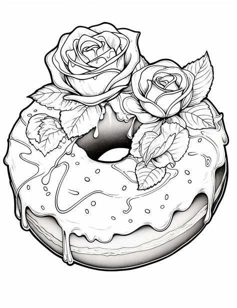 Donut Coloring Page, Chibi Coloring Pages, Cupcake Coloring Pages, Tattoo Coloring Book, Rose Coloring Pages, Food Coloring Pages, Heart Coloring Pages, Fairy Coloring Pages, Detailed Coloring Pages