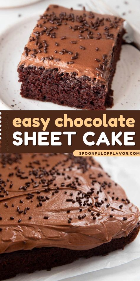 Craving for sweet food? Learn how to make this best chocolate sheet cake!  Your family will love this delicious dessert recipe. It is loaded with chocolate flavor. Pin this easy chocolate sheet cake for later! Sheet Cake Recipes Chocolate, Dessert With Chocolate, Cafeteria Chocolate Sheet Cake, Sheet Cake Chocolate, Easy Chocolate Cake Recipes, Easy Chocolate Sheet Cake, Chocolate Snacking Cake, Easy Homemade Chocolate Cake, Chocolate Cake Sheet Recipe