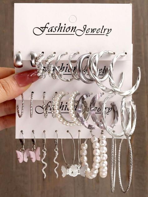 Silver Elegant Collar Embellished Fashion Jewelry Set Of Earrings, Cute Cheap Jewelry, Simplistic Jewelry, Dope Jewelry Accessories, Embellished Fashion, Cheap Earrings, Pretty Jewelry Necklaces, Earrings Sets, Earring Sets