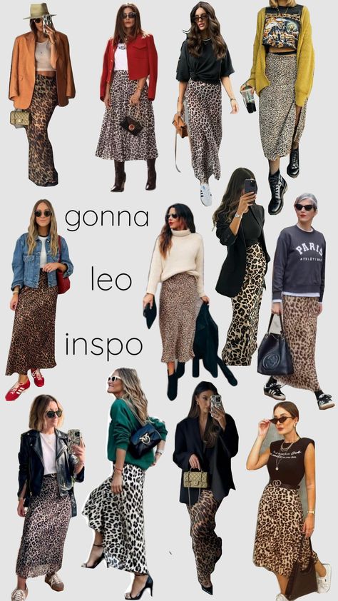 #leo #gonna #inspo #animalier #outfit Animal Print Skirt Outfit, Leopard Print Skirt Outfit, Leopard Skirt Outfit, Printed Skirt Outfit, Satin Skirt Outfit, Rok Outfit, Leopard Print Outfits, Animal Print Outfits, Stylish Fall Outfits