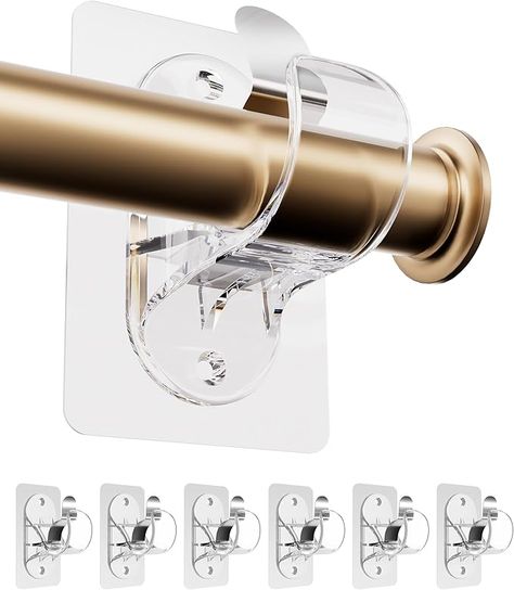 Amazon.com: 6-Pack No Hole Curtain Rod Brackets Hangers, Self Adhesive Curtain Rod Holders, No Drilling, No Nail Heavy Duty Stick on Rod Hooks (Transparent) : Home & Kitchen Command Hooks Curtains, Door Curtain Rod, Adhesive Curtain Rod, Curtains Without Drilling, Bathroom Towel Bars, Curtain Rod Bathroom, Curtain Brackets, Plastic Curtains, Curtain Rod Holders