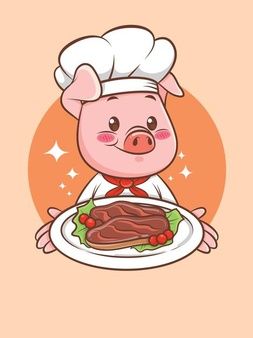 Premium Vector | Cute chef pig cartoon character presenting crispy pork belly food - mascot and illustration Lechon Belly, Chef Character, Grilled Pork Steaks, Pig Mascot, Food Mascot, New Years Decor, Alpha Centauri, Mascot Illustration, Pig Character