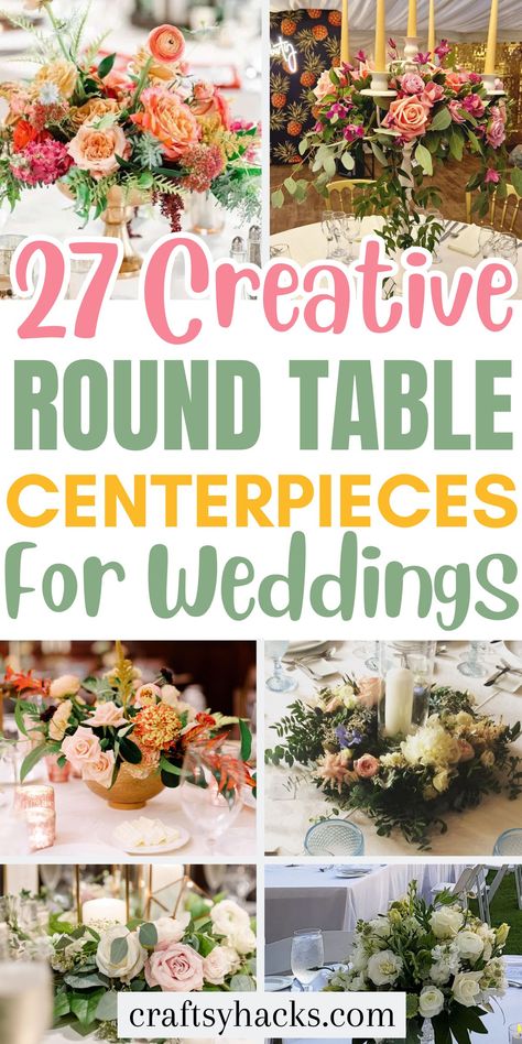 Transform your wedding reception with these stunning round table wedding centerpieces, perfect for adding a touch of elegance to your big day. Discover inspiring wedding table ideas to elevate your wedding planning and create unforgettable memories for your guests. Wedding Table Decorations With Greenery, Wedding Centerpieces On Risers, No Floral Centerpieces Wedding Ideas, June Wedding Centerpieces Reception Ideas, Gold Bowl Centerpiece Wedding, Wedding Centerpieces For Round Tables Diy, Wedding Table Decorations For Round Tables, Elegant Wedding Reception Round Tables, Eucalyptus Centerpiece Round Table Wedding Table Decor