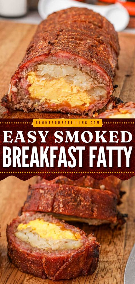 Everyone will be requesting this Smoked Breakfast Fatty every time you host brunch! This easy Breakfast Fatty is stuffed with hash browns, cheese and eggs then rolled up in breakfast sausage and wrapped in a bacon weave. Season it with our mouthwatering Sweet & Smoky Rub and smoke it on your pellet grill.

It’s the best breakfast recipe on your Traeger that no one will forget. I mean, it wraps all your favorite breakfast foods into one dish! Breakfast Fatty, Bacon Weave, Yummy Food Recipes, Pellet Smoker Recipes, Breakfast Sausage Recipes, Traeger Recipes, Pellet Grill Recipes, Smoked Meat Recipes, Smoked Cooking