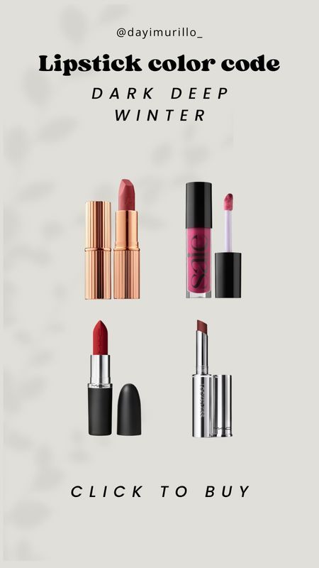 Dark Winter Makeup Products, Dark Winter Lipstick Colors, Cool Winter Lipstick Colors, Deep Winter Lipstick Colors, Deep Winter Lipstick, Dark Winter Lipstick, Dark Winter Makeup Looks, Deep Winter Makeup Looks, Dark Winter Makeup