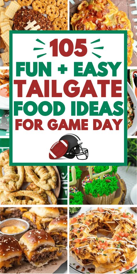 Easy tailgate food ideas! Fun football party foods like easy appetizers, snacks, and finger foods, plus tailgate dinner, lunch, and dessert ideas for a crowd - at home or for travel! Football appetizers easy finger foods, tailgate food crockpot, tailgate food grill, make ahead game day food, football sunday food, make ahead tailgate food ideas, football game snacks, tailgating party food, football game food, breakfast tailgate food, football tailgate food ideas, tailgate desserts, tailgate ... Easy Football Food Ideas, Easy Football Food, Football Food Ideas, Easy Tailgate Food, Tailgate Party Food, Football Party Foods, Football Appetizers, Football Party Food, Tailgating Recipes