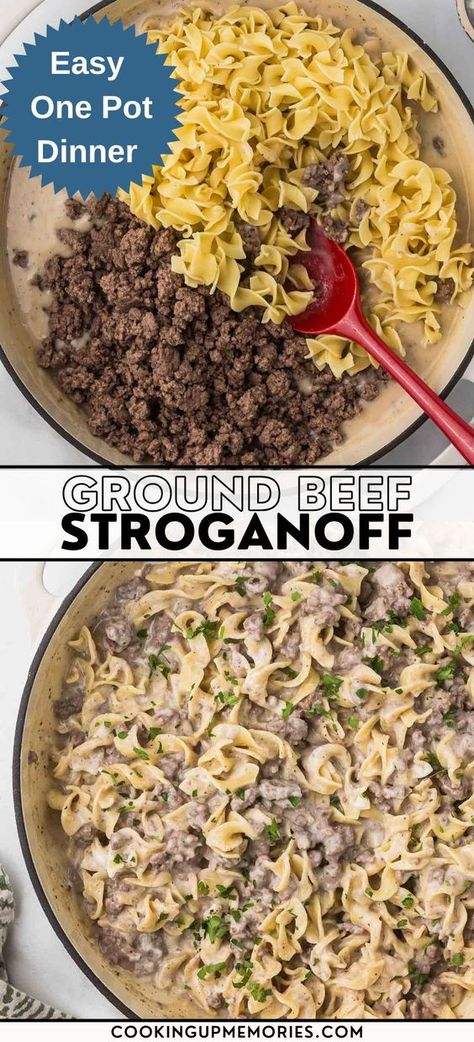 This Ground Beef Stroganoff is budget-friendly, family-friendly and is the definition of comfort food. Ready in just 30 minutes. Beef Stroganoff Noodles And Company, Easy Meal Ideas With Ground Beef, 2lb Ground Beef Recipes, Gf Ground Beef Recipes For Dinner, Beef Stroganoff Crockpot Ground Beef, Easy Summer Dinners Ground Beef, Hamburg Dinner Ideas, Ground Beef Beef Stroganoff, Quick Beef Stroganoff