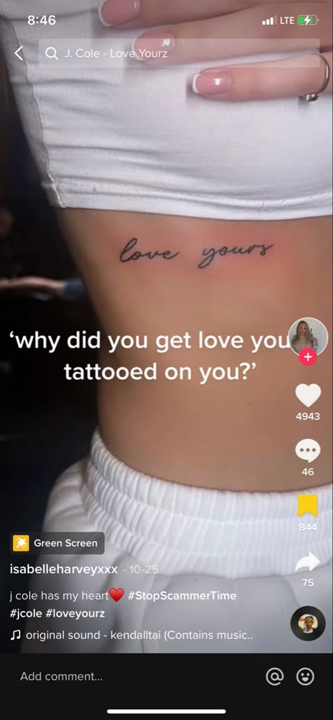 Simple Small Tattoos Baddie, Cute Dainty Tattoos For Women, Underestimated Tattoo, Love Yourz Tattoo Women, Love Yourz Tattoos For Women, Live Yourz Jcole Tattoo, Love Galore Tattoo, Love Yourz Tattoo Ideas, Love Yourz Tats