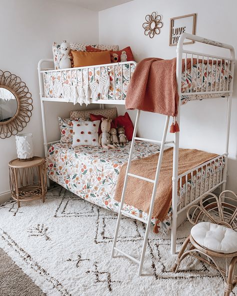 Bunk bed. Twins bedroom. Target girls decor. Rattan girls room. Pillowfort decor. Girls Room Twin Bedding, Sister Room Bunk Bed, Twin Bedroom Bunk Beds, Boho Bedding Target, Boho Room With Bunk Beds, Twin Bed Boho Bedroom, Pillowfort In The Garden, Bedroom Ideas For 2 Sisters Bunk Beds, Bunk Bed And Twin Bed In One Room