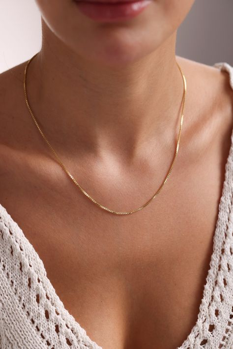 Box Chain, 14K Solid Gold Box Chain Necklace, 1.25mm, 1.75mm, 2.00mm Gold Layering Box Chain, Dainty Box Chain Necklace for Men and Women Everyday Gold Necklace, Box Chain Gold, Chain Necklace For Men, Box Chain Necklace, Gold Box, Chain Design, Necklace For Men, Style Minimalist, Personalized Necklace