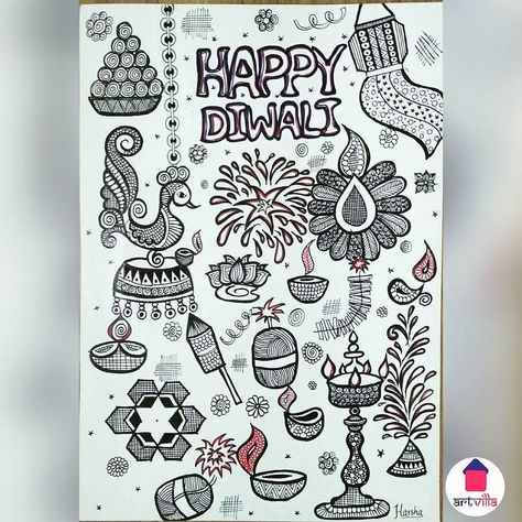 On this auspicious festival of lights may the glow of your joy prosperity and happiness illuminates your life and your home. Wishing you a very happy Diwali #zentangle #zentangleDiwali #happydiwali #deepawali #aFestivalFullOfSweetChildhoodMemories #VictoryOfGoodOverEvil #FestivalOfLights #HeartFullOfJoy #doodle  #zentangleart #zenart #coloringpages #doodleart #art #artist #artistofinstagram #drawing #sketching #marker #peace #instaart #instagood #artismeditation #artisrelaxation #picoftheday #ar Diwali Sketch Drawing, Diwali Doodle, Dhanteras Greetings, Diwali Arts, Diwali Drawing Ideas, Green Diwali, Diwali Dhanteras, Diwali Drawing