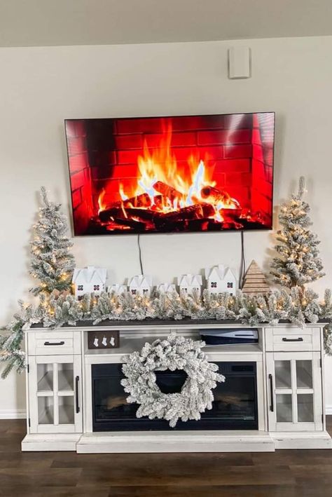 Christmas Decor Ideas For Entertainment Center, Christmas Console Table Decor Under Tv, Christmas Decor Ideas For Living Room Entertainment Center, Christmas Decor Ideas Entertainment Center, Entertainment Stand Ideas, Tv Console Christmas Decor Ideas, Christmas Decor On Entertainment Center, Christmas Decor For Entertainment Center, Entertainment Center Decor Christmas