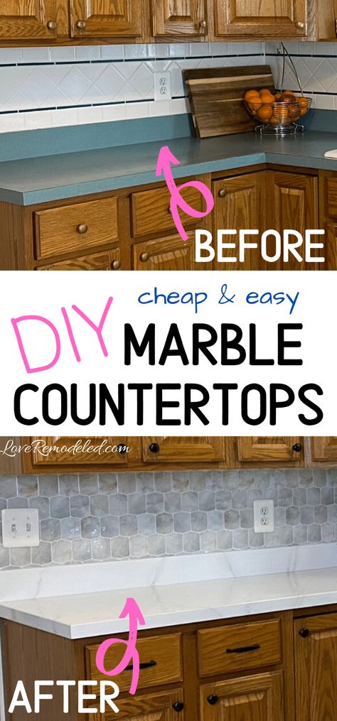 How To Make Countertops Look Like Marble, Cheap Ways To Update Countertops, Painting Laminate Countertops To Look Like Marble, Diy Redo Countertops, Diy Countertop Makeover Kitchen Counters, Kitchen Countertop Remodel Diy, How To Upgrade Kitchen Countertops, Giani Marble Countertop Paint, Remodel Countertops Diy