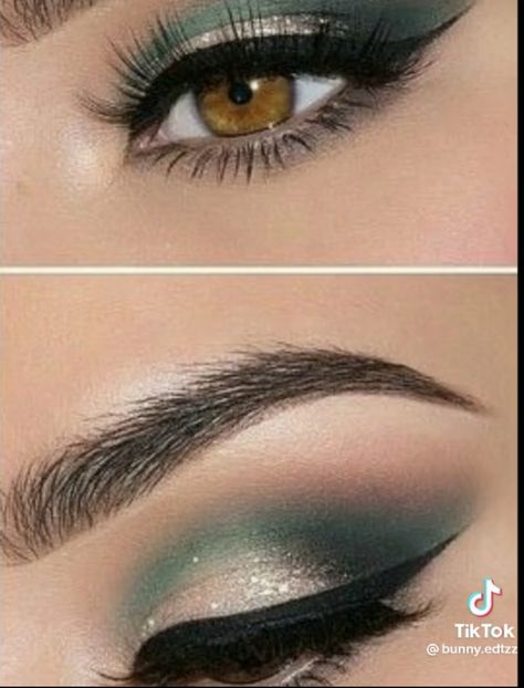 Makeup For A Emerald Green Dress, Make Up For Hunter Green Dress, Eye Makeup For Light Green Dress, Simple Makeup For Green Dress, Briadsmaid Make Up, Emerald Green And Gold Eyeshadow, Emerald Green And Silver Makeup, Wedding Guest Makeup Green Dress, Hunter Green Makeup Look