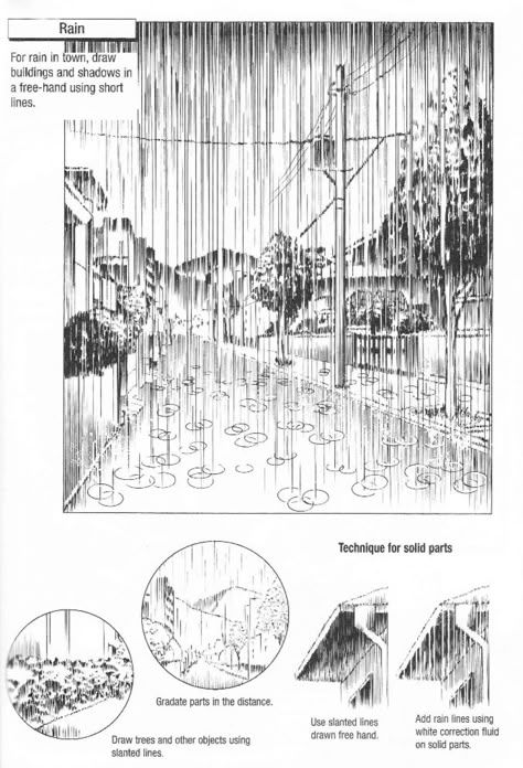 Drawing Rain, Ink Drawing Techniques, Manga Tutorial, Perspective Drawing Lessons, Comic Tutorial, Comic Layout, Manga Drawing Tutorials, Perspective Art, Background Drawing