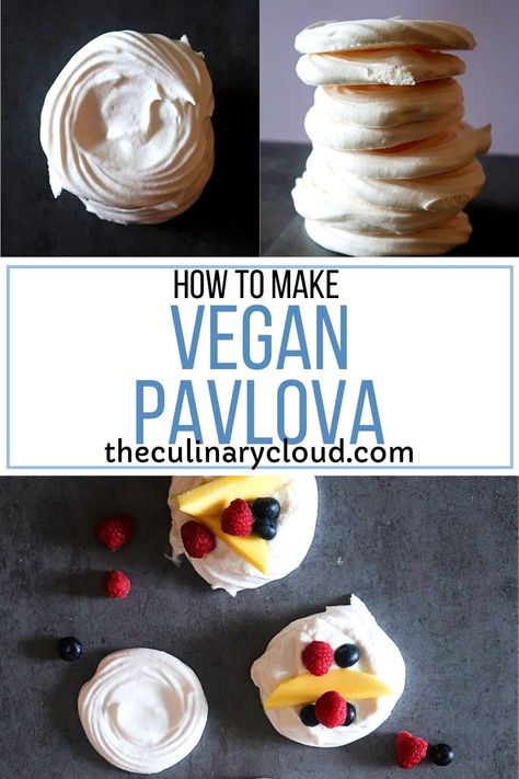 Vegan Meringue Pie, Eggless Meringue Recipe, Vegan Meringue Cookies, Vegan Pavlova Recipe, Pavlova Ideas, Vegan Marshmallow Recipe, Vegan Meringue Recipe, Vegan Pavlova, Aquafaba Recipes